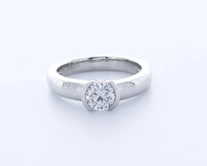 1.0CT Natural Diamond F/SI1 Round Cut Platinum Helf-Bezel Classic Solitaire Ring - Picture 1 of 4