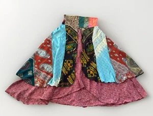 Vestido De Colección Seda Estampado Mixto Bandeau Cascada Talla XL Bohemio Hippie Festival - Imagen 1 de 11