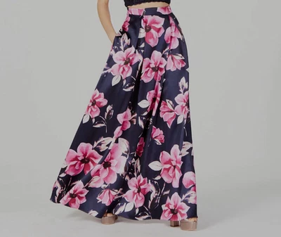 $90 Speechless Juniors' Blue Floral Print A-Line Back Zip Skirt Size 5 - Image 1 of 3