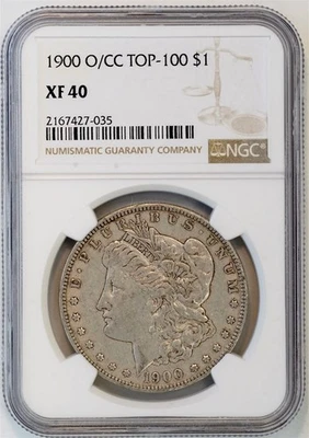 1900 O/CC $1 US Morgan Silver Dollar Coin (NGC XF40 XF 40) TOP 100 - Image 1 of 4