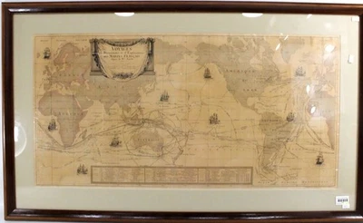 L. Bergelin (French 1930-1972) Voyages des Marins Français World Map Lithograph - Image 1 of 4