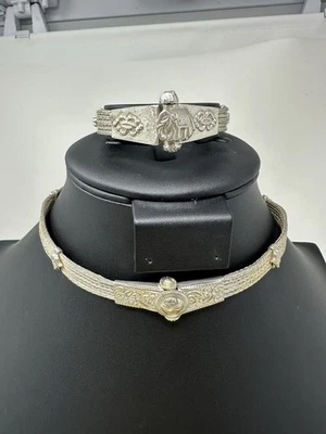 "Juego de collar y pulsera gargantilla de plata de ley de 5 trenzas elegante 74 g 15 en 7""" Foto 1 de 4