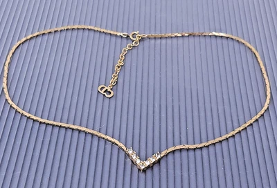 Vtg Christian Dior CD White Rhitestone Gold tone Chain Statement Necklace 16" - Image 1 of 4