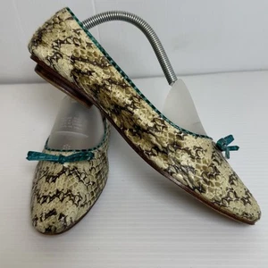 Python Ballet Flats Teal Trim Made In Italy Size 40 Unbranded Unique Vintage - Picture 1 of 9