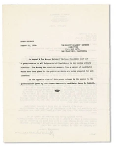 Tom Mooney Molders' Defense Committee / Pressemitteilung 21. August 1934 - Bild 1 von 1