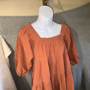 WISTERIA LANE Dress Women M Burnt Orange Baby Doll Peasant Romantic Boho Pockets - Picture 1 of 10