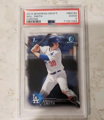 2016 Bowman Chrome Draft Will Smith Los Angeles Dodgers 1st RC #84 Graded PSA 2 - Image 1 of 2