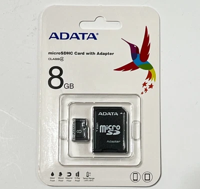 ADATA Micro SD HC Card 8GB Memory card & adapter NEW digi camera gopro digital - Image 1 of 2