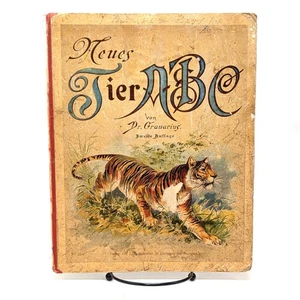 Vintage Illustrated German Book Cover Tiger Neues Tier ABC von Dr. Granarius - Imagen 1 de 4