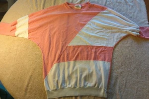 Vintage 80s 90s Slouchy Dolman Shirt Womens Large XL Pink White Made In USA RARE - Picture 1 of 8