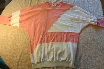 Vintage 80s 90s Slouchy Dolman Shirt Womens Large XL Pink White Made In USA RARE - Image 1 of 4