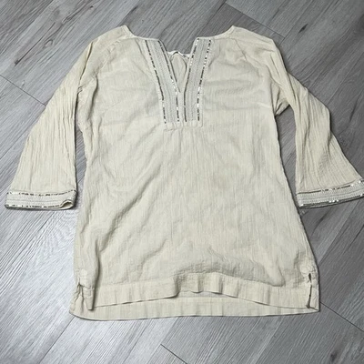 Túnica Athleta Mariana cubre adornada crema para mujer talla S *pequeña mancha* Foto 1 de 4