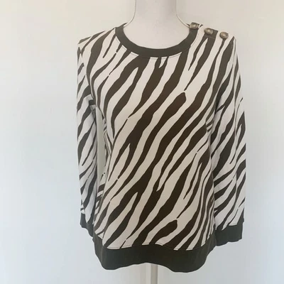 Sudadera Talbots Petite 100 % algodón estampado de cebra detalle de botones talla MP USADA EN EXCELENTE ESTADO Foto 1 de 4