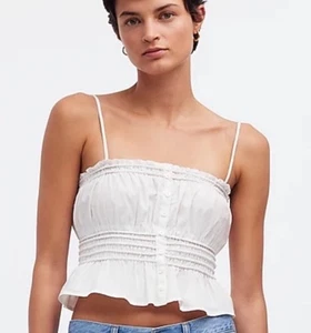 Top donna Madewell nuovo con etichetta con bottoni fumè davanti in popeline bianco M - Foto 1 di 8
