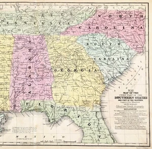 1852 SOUTHERN STATES Map ORIGINAL Georgia Tennessee South Carolina Arkansas - Picture 1 of 3
