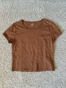 Camiseta J.Crew Recortada Algodón Orgánico Slub Manga Corta Marrón Caramelo Med - Imagen 1 de 5