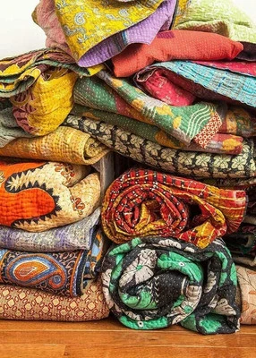 1PC Indian Handmade Cotton Kantha Quilt Vintage Home Decor Ralli Throw Bedspread - Image 1 of 4