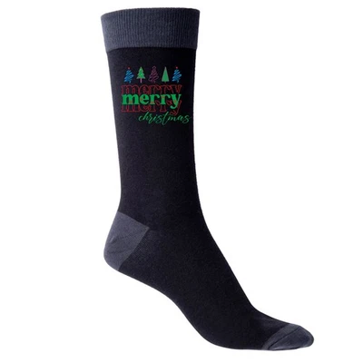 Merry Christmas Funny Men's Black Socks Xmas Present Gift  - Image 1 of 4