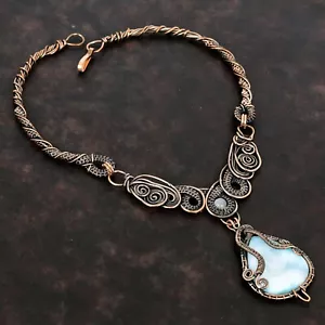Collier chaîne enveloppée de bijoux en pierre précieuse Larimar en cuivre pour maman fil de fer 18,0" - Photo 1/7
