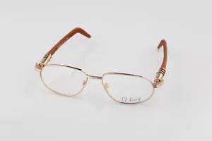 Lord 7013 6, Vintage 90s gold & genuine wood temples oval glasses frames NOS - Picture 1 of 10