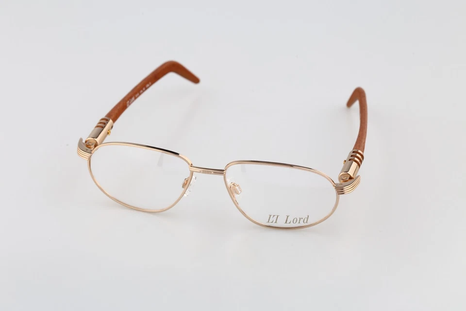 Lord 7013 6, Vintage años 90 oro y madera genuina templos ovalados marcos de gafas Nuevo de Lote Antiguo Foto 1 de 4