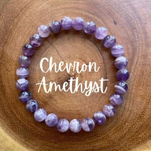 Natural Amethyst Stone Beaded Bracelet Purple Crystal Gemstone Stretch Bracelet - Picture 1 of 3
