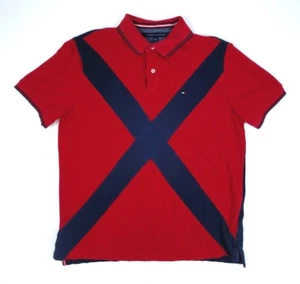 Tommy Hilfiger Red Polo Shirt Mens Size XL Red Front Blue Back Blue X on Front - Picture 1 of 7