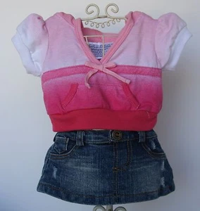 BUILD A BEAR Outfit with HANGER Denim Skirt, Ombre Pink and White Top EUC - Picture 1 of 3
