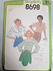 Blouse Tie Shirt Top 14 Simplicity 8698 Sewing Pattern UC VTG 70's V Neck Button - Picture 1 of 5