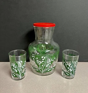 Vintage Saftkaraffe mit 2 Gläsern Maiglöckchen - Bild 1 von 5