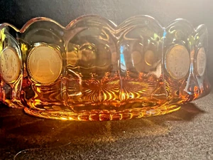 Fostoria Hochzeitsschale aus den 60er Jahren gelbes Glas Bonbon Münze geprägt Glaswaren - Bild 1 von 6