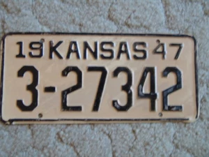 ANTIQUE 1947 KANSAS LICENSE TAG/PLATE #3-27342 - Picture 1 of 2