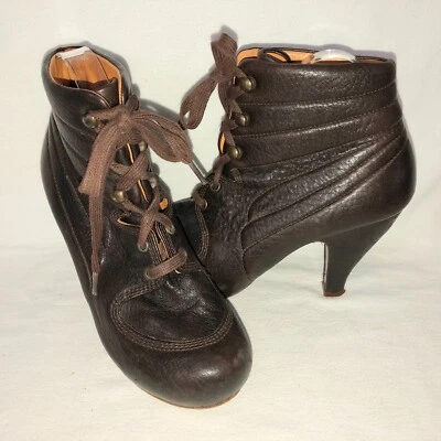 Chie Mihara Brown Leather Ankle Boots Lace Up Women's 38.5 US 8 $485 - Image 1 of 4