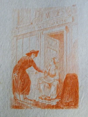 Ecole FRANCAISE XIX GRAVURE SANGUINE SCENE EROTIQUE CURIOSA PERIODE LOUIS XV b - Photo 1/3