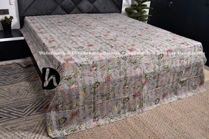 Ethnic Kantha Quilt Ralli 100% Cotton Throws Hobo Bedcover Floral Print Blankets - Picture 1 of 36