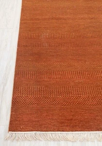 9x12 Rust Gold Fine Quality Modern Wool & Silk Contemporary Hand Knotted Rug - Picture 1 of 17