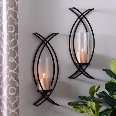 Set of Two Metal Wall Sconces Home Decor Metal Wall Candle Holder Sconce (18") - Image 1 of 2