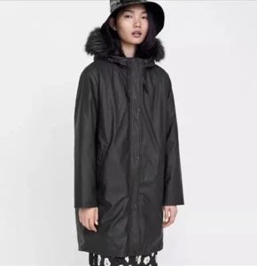 Zara Black Textured Padded Raincoat Size M UK12 Bnwt - Picture 1 of 8