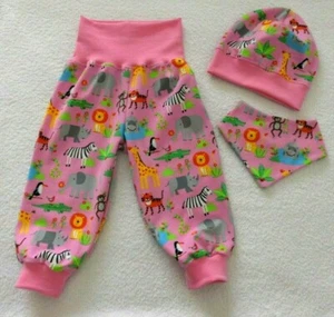  3 Tlg Set Hose Mütze Halstuch Zootiere GR.62 - 98 HANDMADE - Bild 1 von 1