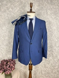 Boggi Milano Blue Striped Half Lined Tapered Trousers Suit 40, EU 50 W34 L27 - Picture 1 of 16