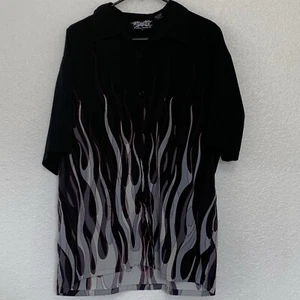 Vintage 90s Y2K Dragonfly Clothing Co. Button Shirt Men's L Flames Bowling Flaw - Picture 1 of 9