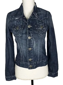 Giacca blu jeans Small True Religion ""Jimmy"" da donna in denim effetto invecchiato taglia S/P - Foto 1 di 9