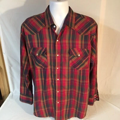 Vtg Sasson Mens Pearl Snap Western Cowboy Shirt Multicolor Plaid Large Free Ship - Image 1 of 4