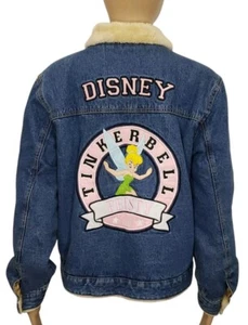 Disney Tinkerbell Embroidered Denim Trucker Jacket Sherpa Lined Womens Sz S/M  - Picture 1 of 13