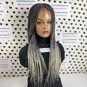 Ombre Gray Wig Box Braids Braided Wigs For Black Women Handmade Lace Frontal  - Picture 1 of 10