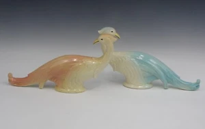 ART DECO PAIR 2 PEACOCKS CERAMIC SCULPTURES 11" - Picture 1 of 4