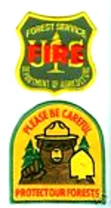VINTAGE FOREST SERVICES SMOKY BEAR PREVENTION FIRE Bügelbild PATCH (2 Stück) - Bild 1 von 1