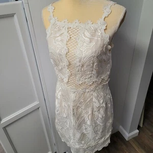 TopShop Ivory Lace Dress Sleeveless Strappy Lined Sheer Panel Inset Size 8 EUC - Picture 1 of 12