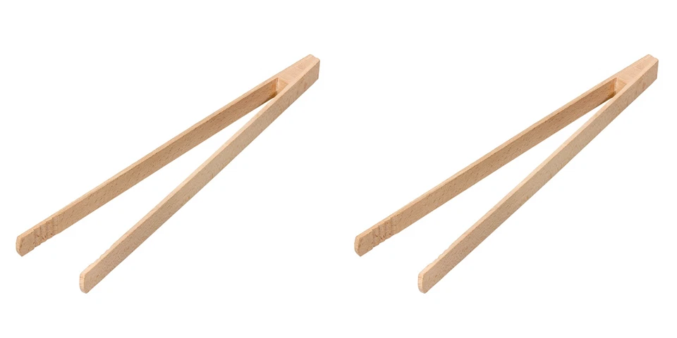 2x Chef Aid Beechwood Toast Bread Pitta Waffle Grilling BBQ Kitchen Tongs - 30cm - Image 1 of 1