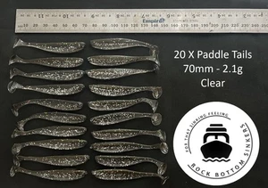 20 X 70mm Soft Plastic Paddle Tail Fishing Lures - Clear - FREE POSTAGE - Picture 1 of 3